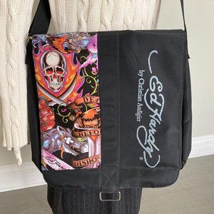 Black with Colorful Tattoo Art Cross Body Satchel Ed Hardy by Christian Audigier